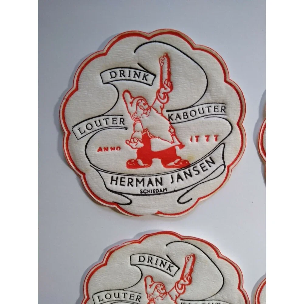 Lot of 24 Gnome Drink Coasters Fabric Dwarf Louter Kabouter Herman Jansen 1950s